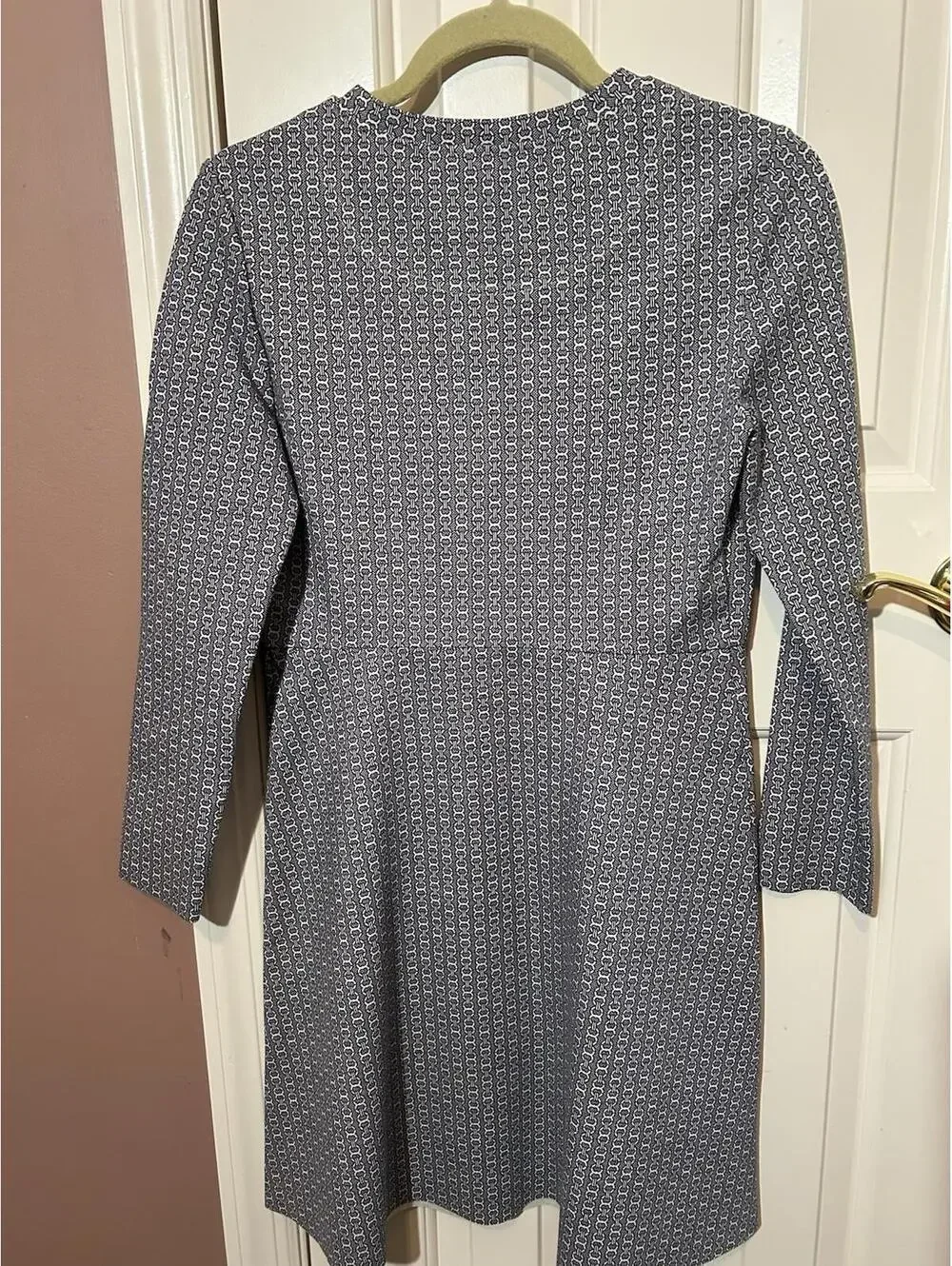 Tory Burch Corinne Stretch Knit Dress Womens S/P Gemini Chain Link Flare Navy